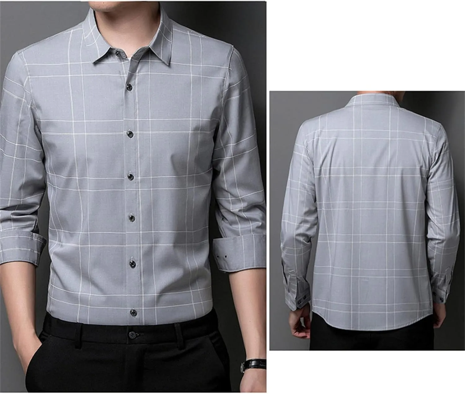 DGHM-JLMY Men's Fashion Business Casual Plaid Shirt Regular Fit Cotton Flannel Shirt Button Up Wrinkle-Free Plaid Shirts