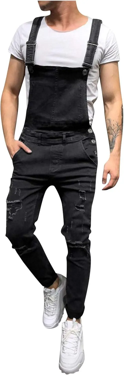 Dgoopd Men's Bib Overall Big and Tall Denim Overalls Casual Duck Bib Overall Regular Fit Fashion Jean Jumpsuit with Pockets