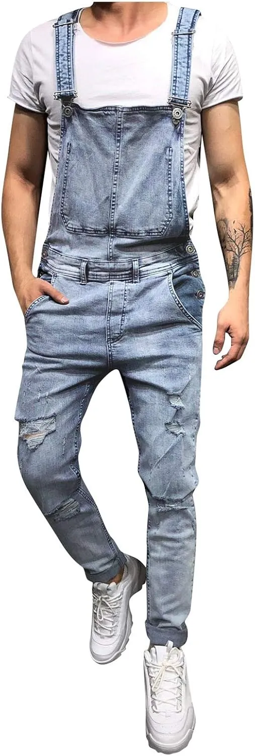 Dgoopd Men's Bib Overall Big and Tall Denim Overalls Casual Duck Bib Overall Regular Fit Fashion Jean Jumpsuit with Pockets