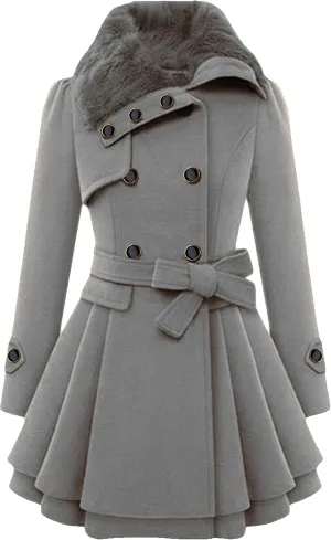 DIACACY Women's Fashion Faux Fur Lapel Peacoat Double-Breasted Thick Wool Trench Warm Coat Jacket