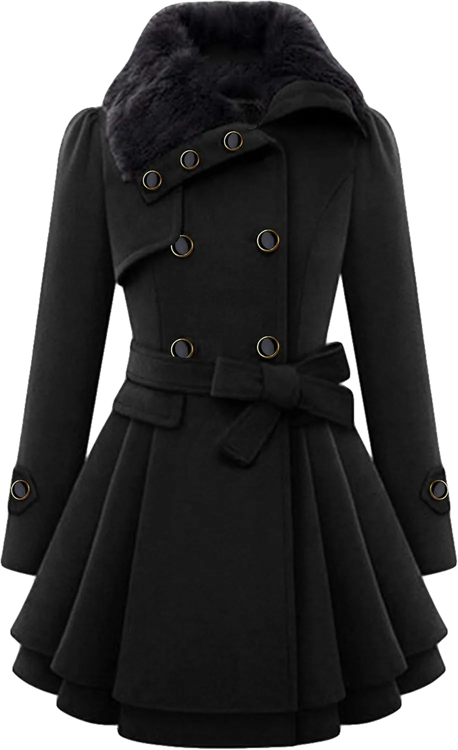 DIACACY Women's Fashion Faux Fur Lapel Peacoat Double-Breasted Thick Wool Trench Warm Coat Jacket