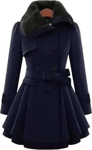 DIACACY Women's Fashion Faux Fur Lapel Peacoat Double-Breasted Thick Wool Trench Warm Coat Jacket