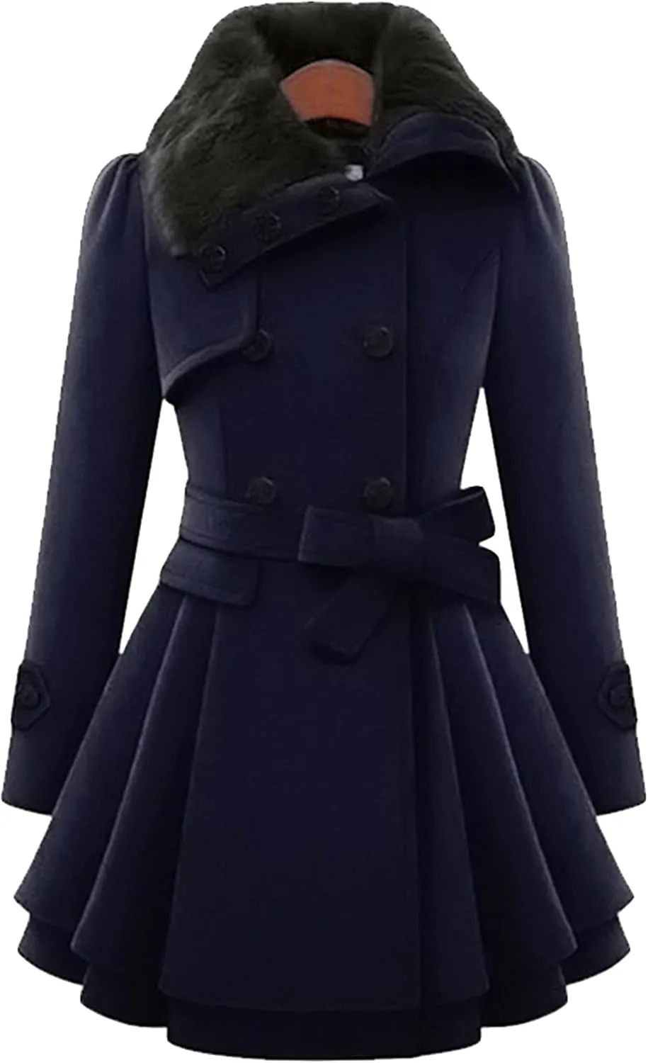 DIACACY Women's Fashion Faux Fur Lapel Peacoat Double-Breasted Thick Wool Trench Warm Coat Jacket