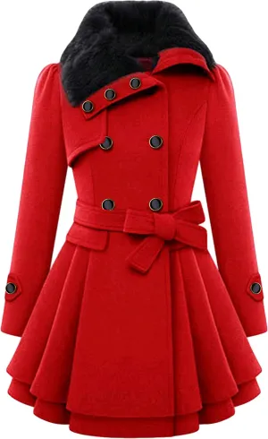 DIACACY Women's Fashion Faux Fur Lapel Peacoat Double-Breasted Thick Wool Trench Warm Coat Jacket