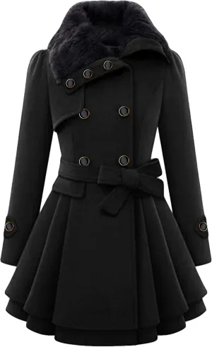 DIACACY Women's Fashion Faux Fur Lapel Peacoat Double-Breasted Thick Wool Trench Warm Coat Jacket