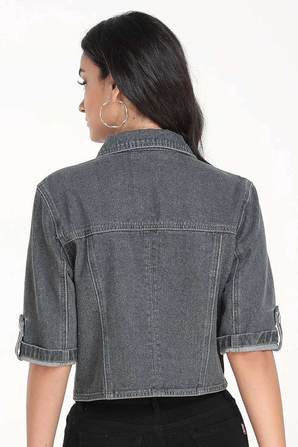 Dilgul Women's Denim Jacket Button Down Short Sleeve Cropped Jean Jacket Coat