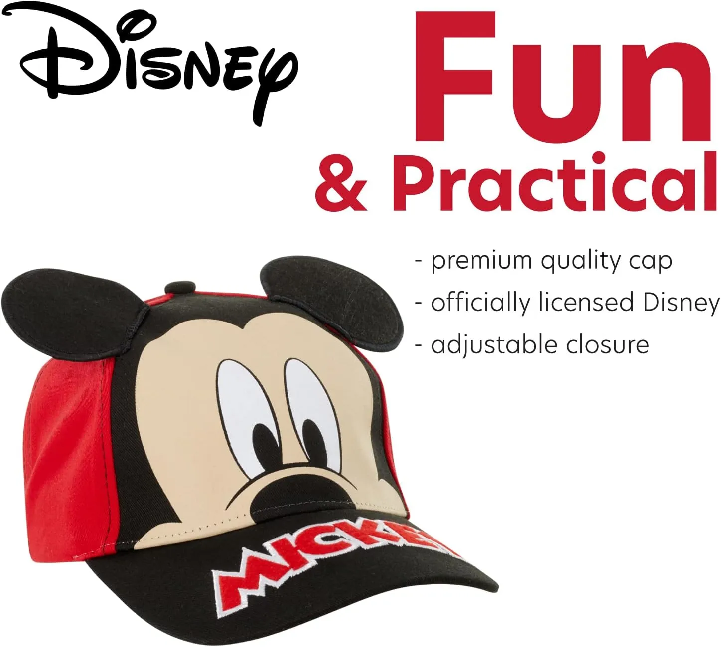 Disney Baseball Cap, Mickey Mouse Adjustable Toddler 2-4 Or Boy Hats for Kids Ages 4-7