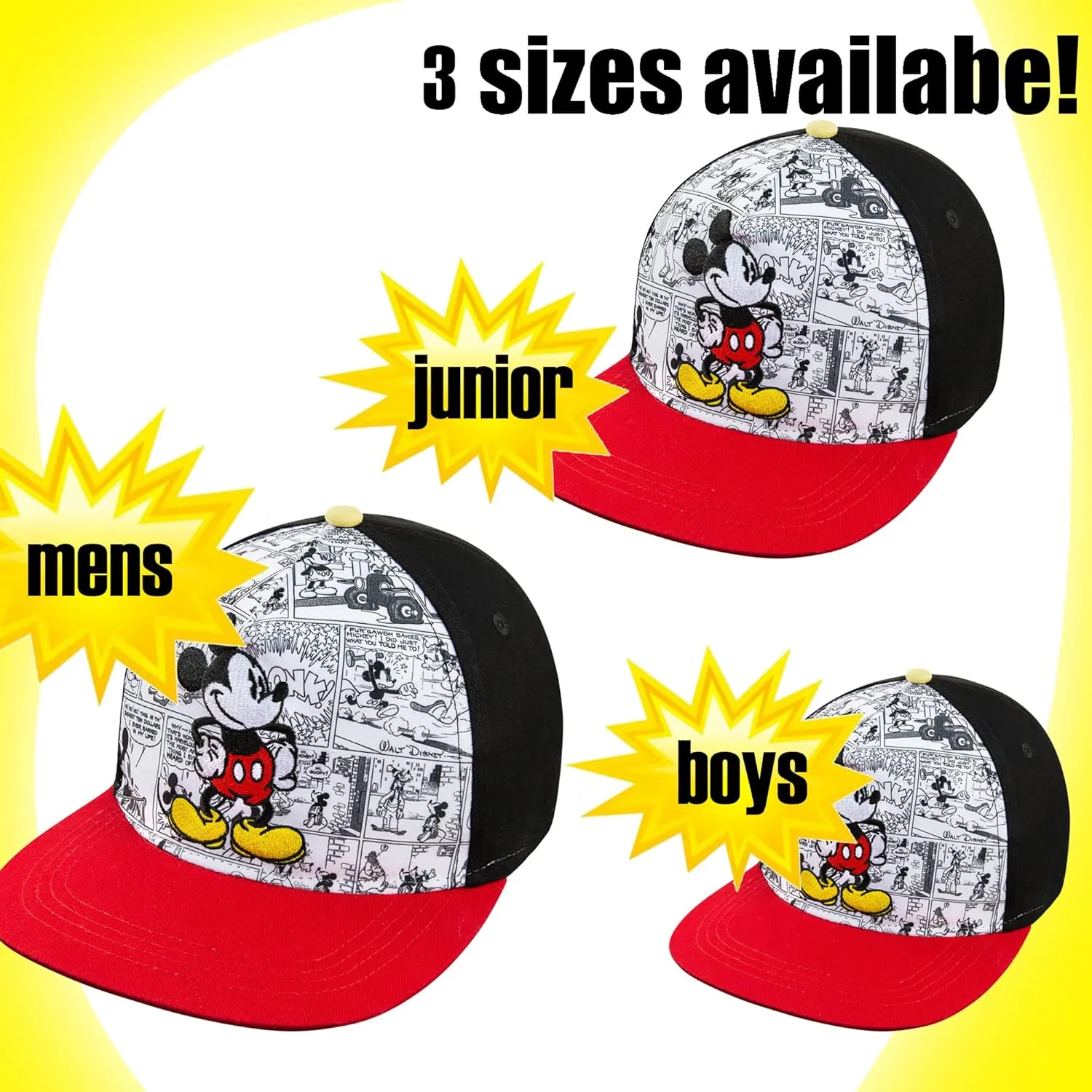 Disney Baseball Cap, Mickey Mouse Adjustable Toddler 2-4 Or Boy Hats for Kids Ages 4-7