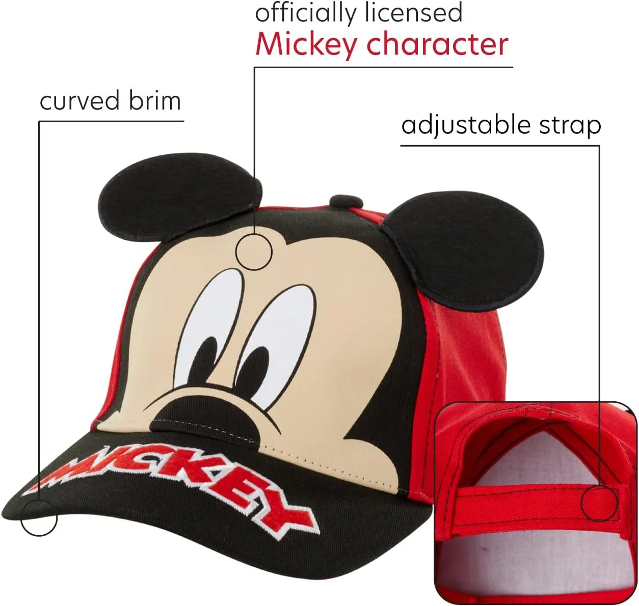 Disney Baseball Cap, Mickey Mouse Adjustable Toddler 2-4 Or Boy Hats for Kids Ages 4-7