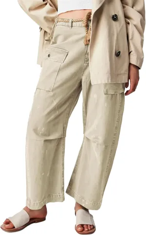 Distressed Baggy Jeans for Woman Leopard Mid Waist Wide Leg Denim Cargo Pants with Pockets Drawstring