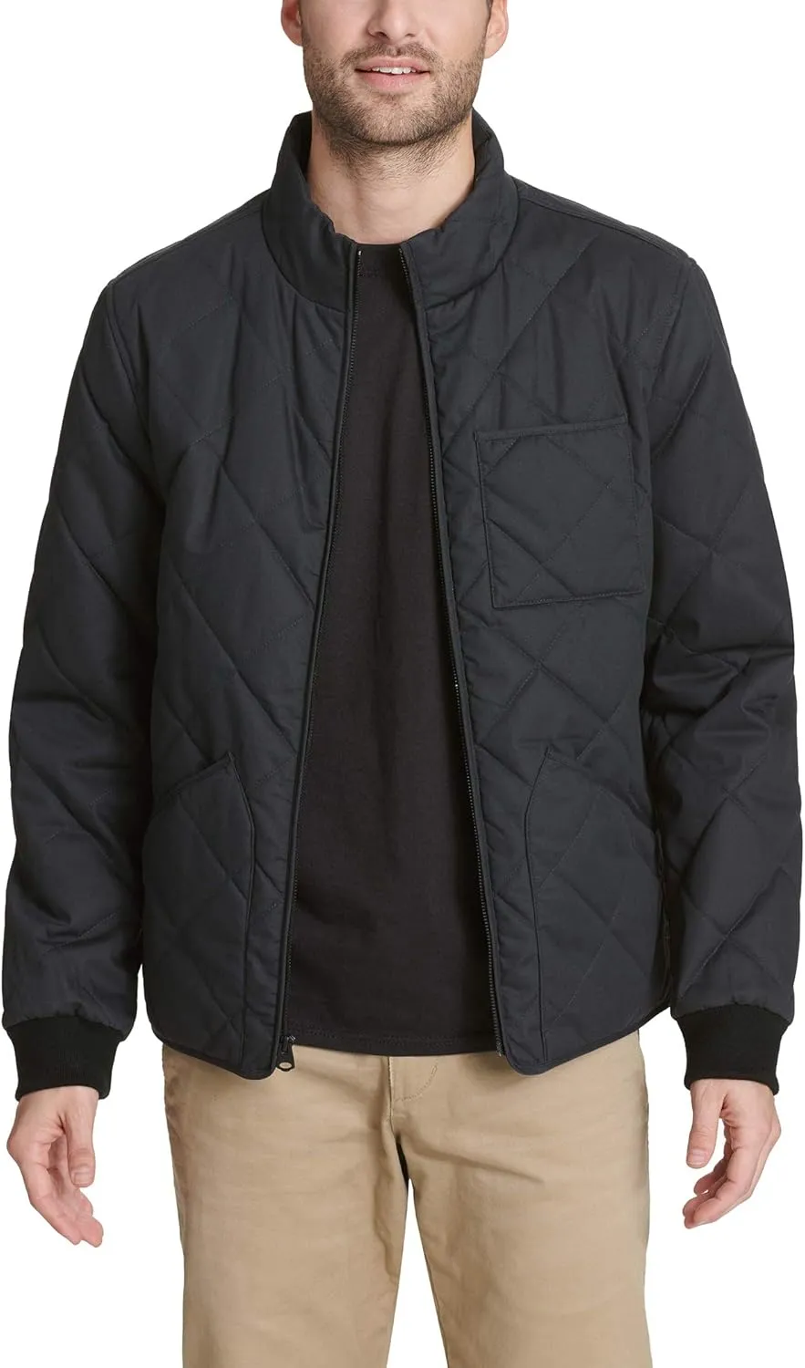 Dockers Men's Diamon Quilted Cotton Open-Bottom Bomber Jacket