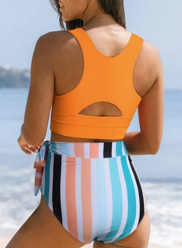 Dokotoo Womens 2 Piece Swimsuit Scoop Neck Sleeveless 2025 Racerback Top Tummy Control Tie Knot Bathing Suits Floral Bottoms