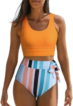 Dokotoo Womens 2 Piece Swimsuit Scoop Neck Sleeveless 2025 Racerback Top Tummy Control Tie Knot Bathing Suits Floral Bottoms