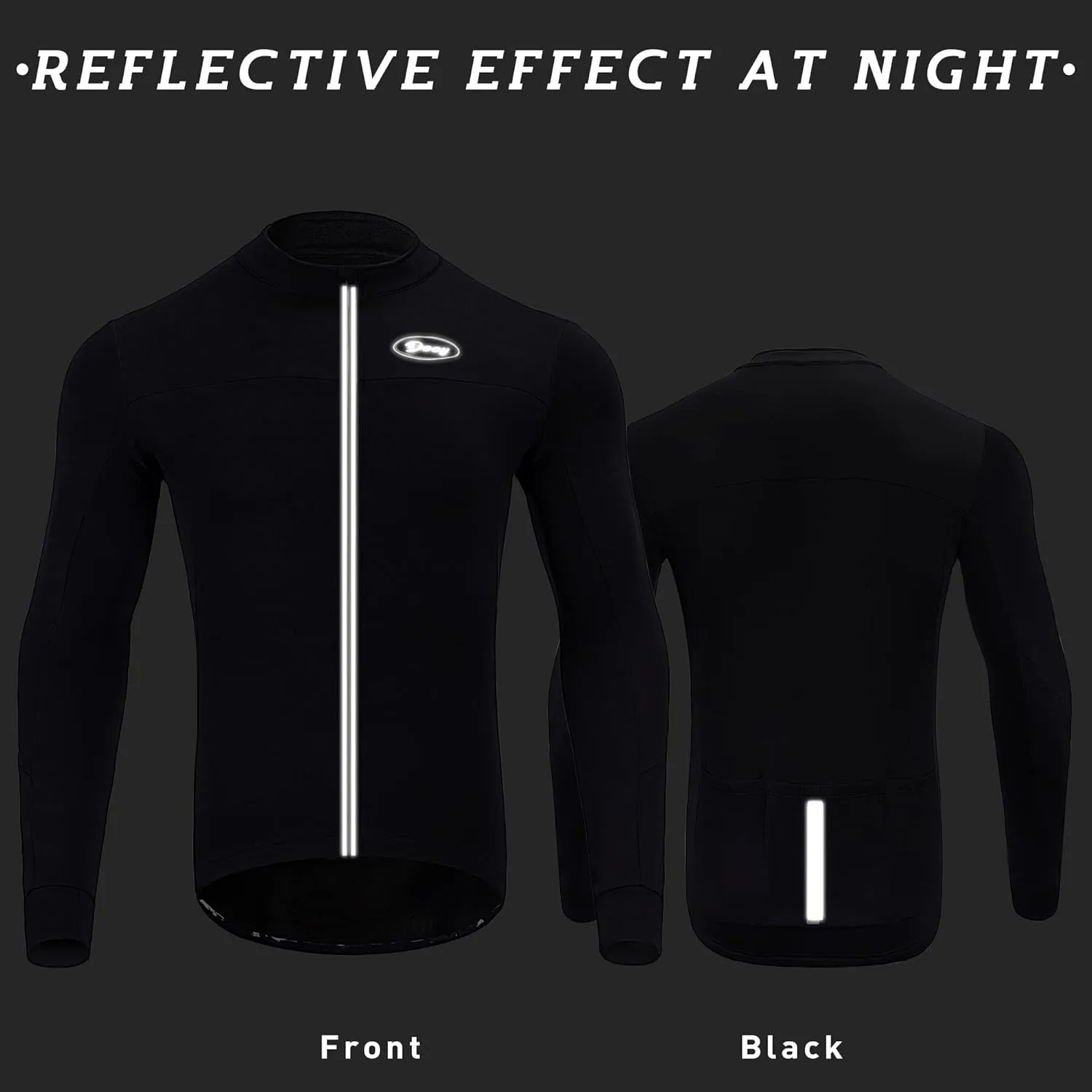 Dooy Men's Cycling Bike Jersey Thermal Biking Shirt Long Sleeve Bicycle Shirts with Full Zipper and Rear Pockets