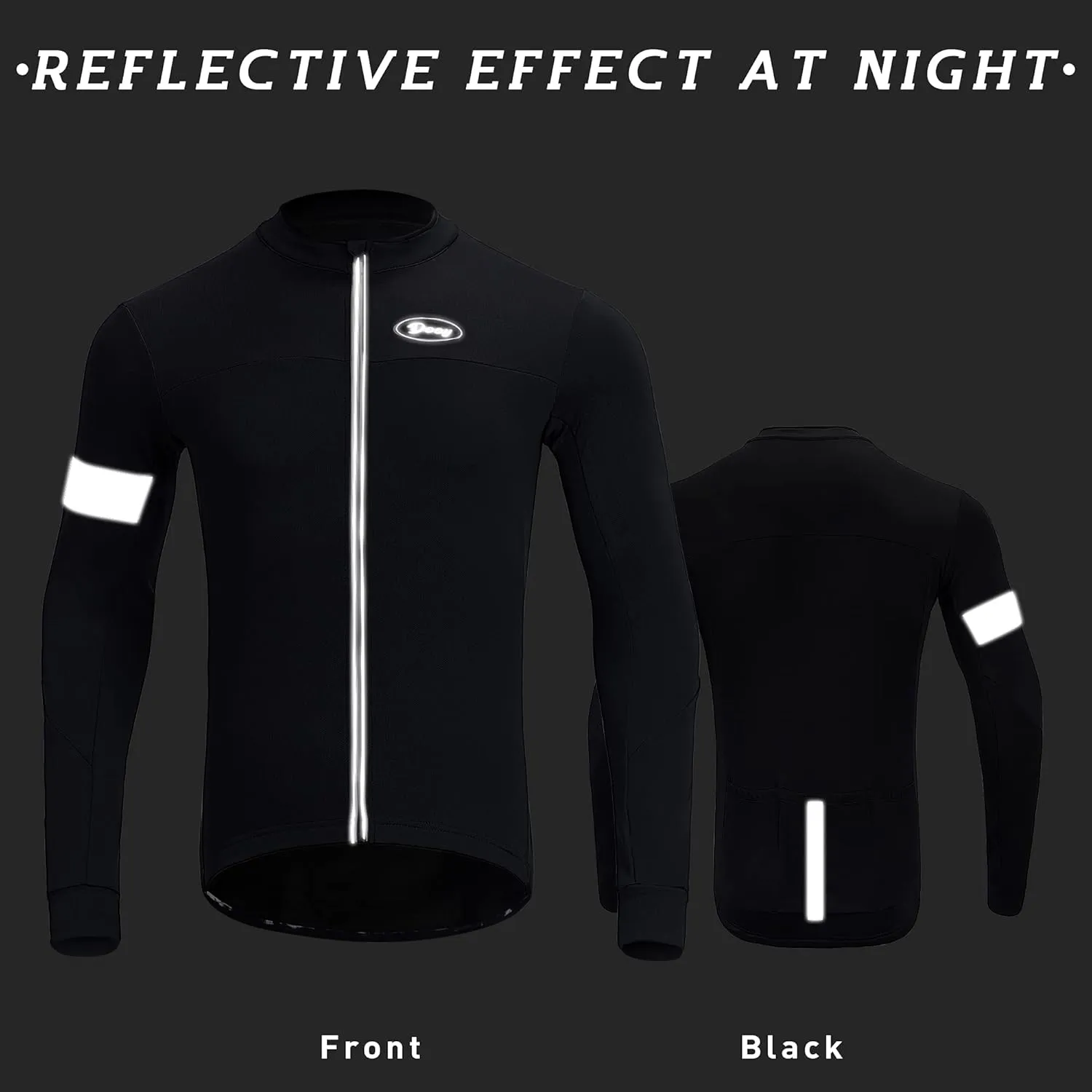 Dooy Men's Cycling Bike Jersey Thermal Biking Shirt Long Sleeve Bicycle Shirts with Full Zipper and Rear Pockets