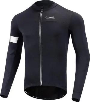 Dooy Men's Cycling Bike Jersey Thermal Biking Shirt Long Sleeve Bicycle Shirts with Full Zipper and Rear Pockets