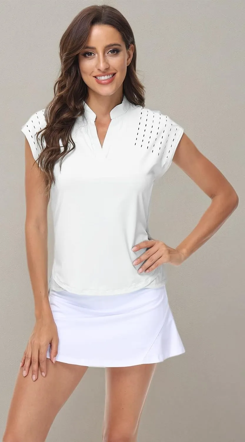 DOTIN Womens 2 Pack Golf Polo Shirts Short Sleeve V Neck Collared Quick Dry Tennis Sports Shirts Workout Tops