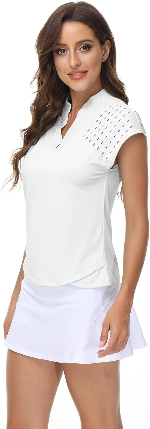 DOTIN Womens 2 Pack Golf Polo Shirts Short Sleeve V Neck Collared Quick Dry Tennis Sports Shirts Workout Tops