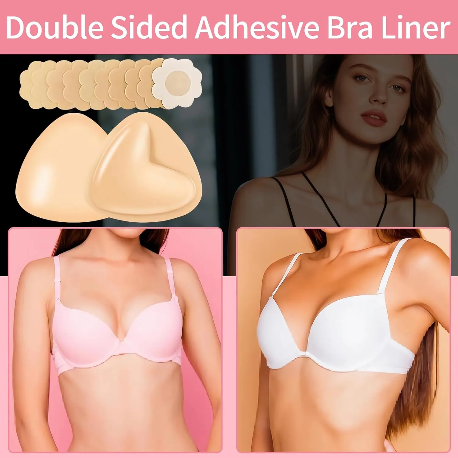 Double-Sided Sticky Bra Pads Instant Lift Bra Pads Inserts Sticky for Bikini Swimsuit Sports Strapless Bra