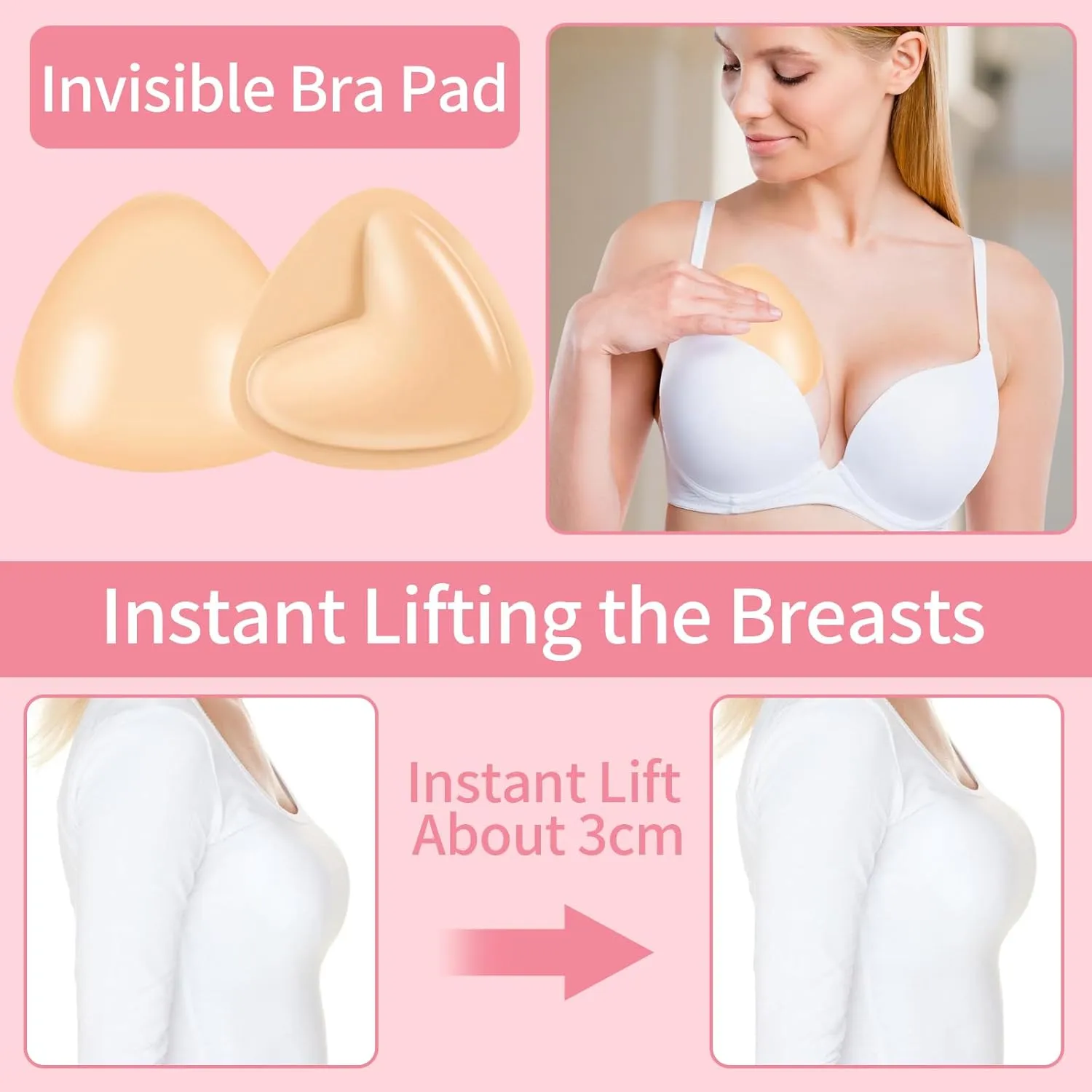 Double-Sided Sticky Bra Pads Instant Lift Bra Pads Inserts Sticky for Bikini Swimsuit Sports Strapless Bra