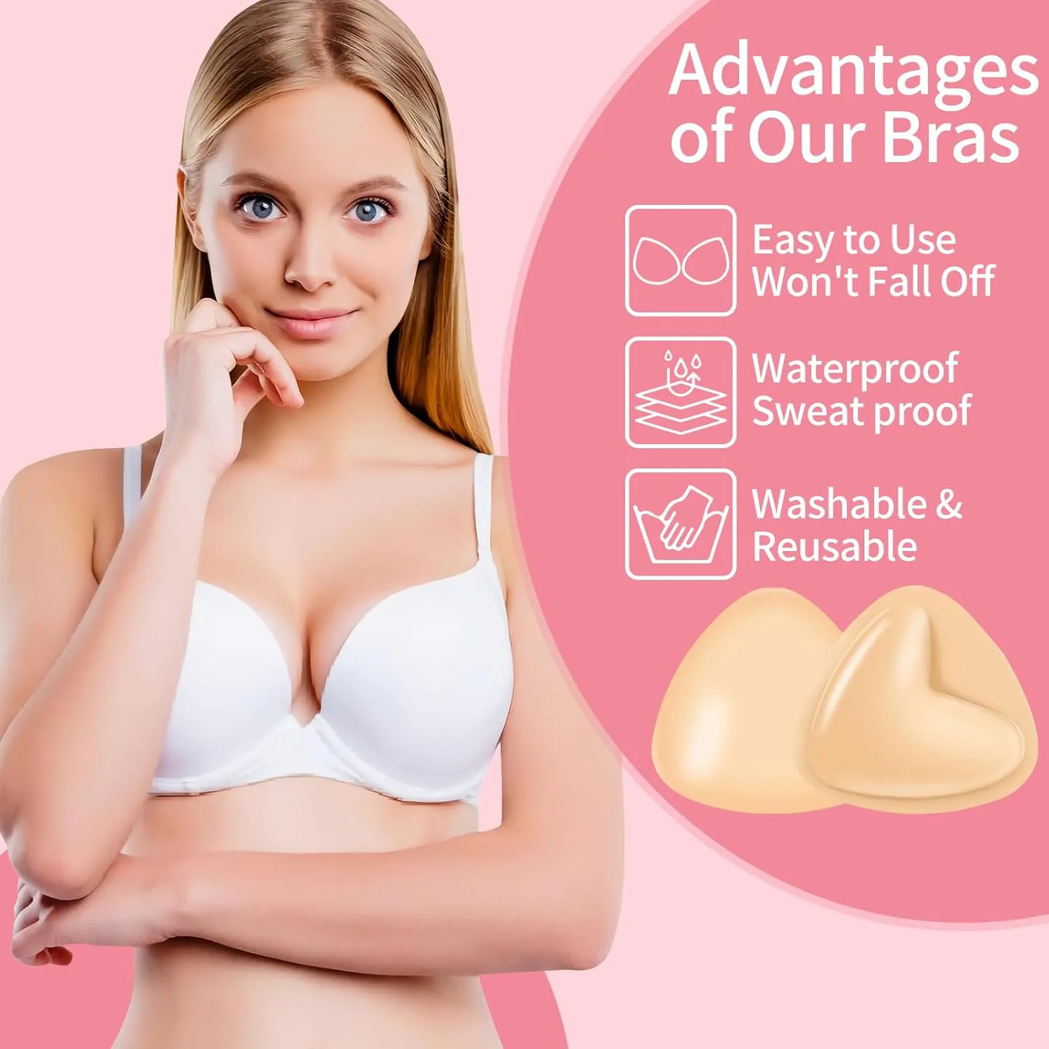 Double-Sided Sticky Bra Pads Instant Lift Bra Pads Inserts Sticky for Bikini Swimsuit Sports Strapless Bra