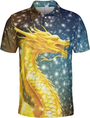 Dragon Polo Shirts for Men - Mythical Creature Men's Regular Fit Quick Dry Golf Polo Shirt Series 06