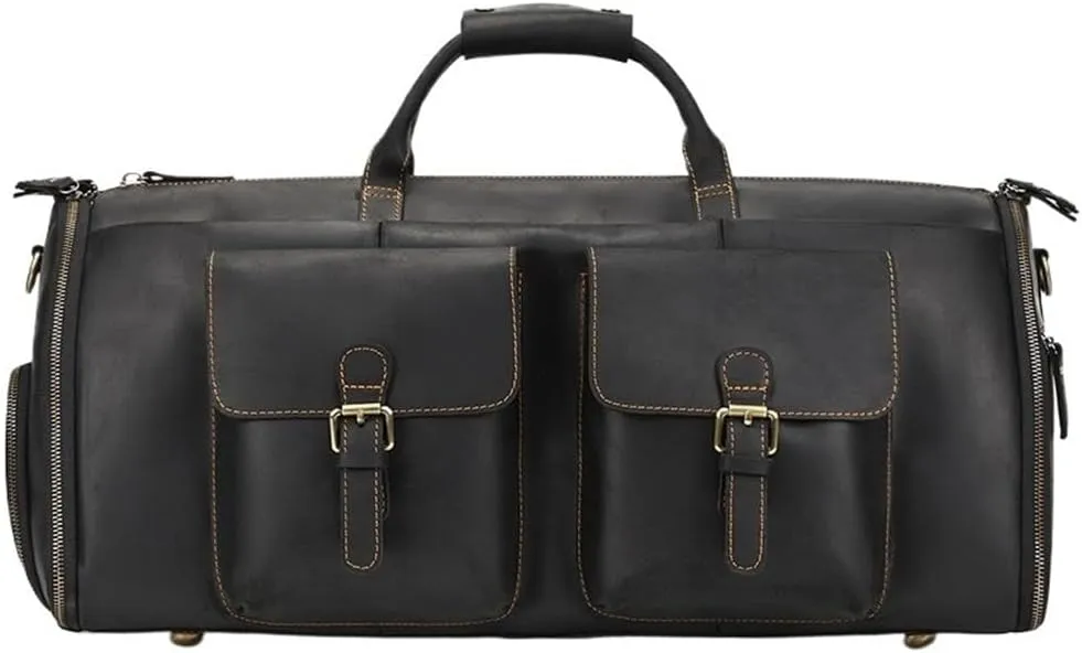 Duffle Bag for Travel Waterproof Vintage Genuine Leather Weekender Overnight Hand Carry on