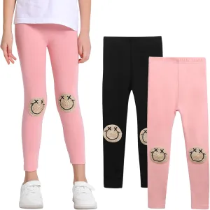 EASTBUDDY Girls Leggings with Smile Face Pattern Kids Pants Full Length Leggings for Girls Toddler 2 Pack 1-7 Years