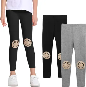 EASTBUDDY Girls Leggings with Smile Face Pattern Kids Pants Full Length Leggings for Girls Toddler 2 Pack 1-7 Years