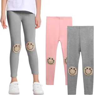 EASTBUDDY Girls Leggings with Smile Face Pattern Kids Pants Full Length Leggings for Girls Toddler 2 Pack 1-7 Years