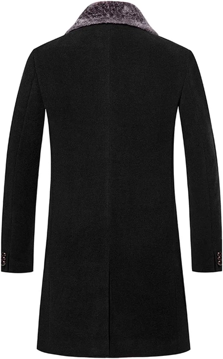 ebossy Men's Winter Fashion Single Breasted Fleece Lapel Wool Blend Trench Coat Jacket