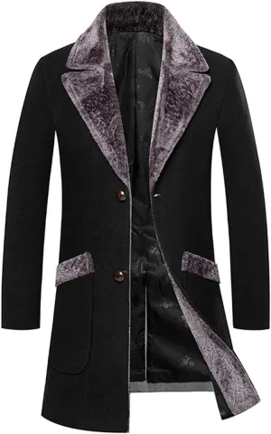 ebossy Men's Winter Fashion Single Breasted Fleece Lapel Wool Blend Trench Coat Jacket