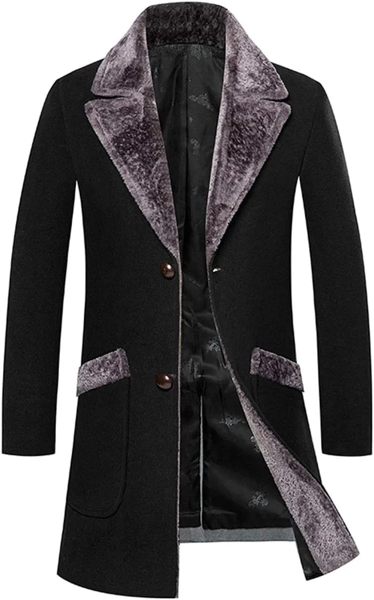 ebossy Men's Winter Fashion Single Breasted Fleece Lapel Wool Blend Trench Coat Jacket