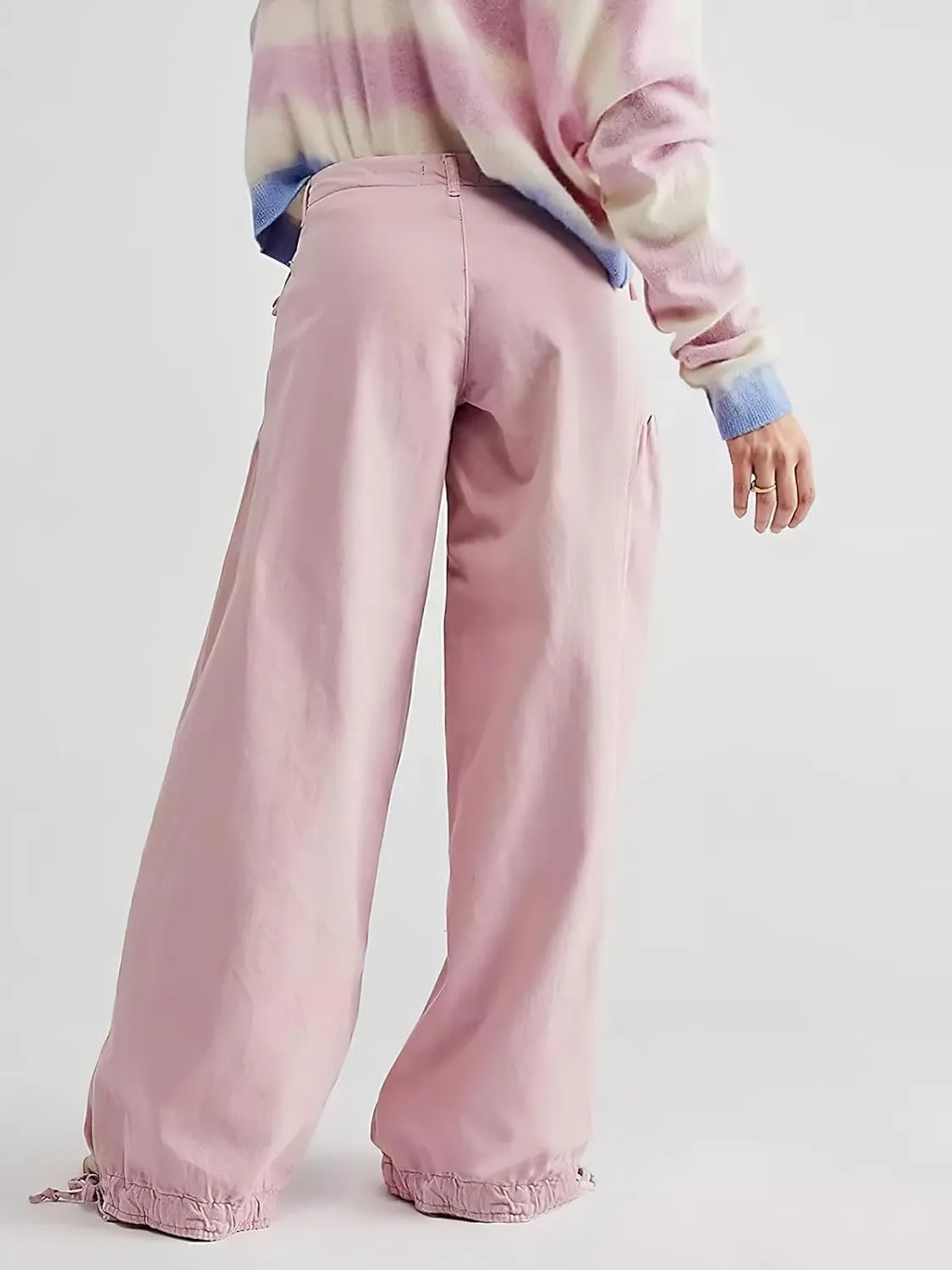 ebossy Women's Baggy Barrel Jeans High Waist Lotus Adjustable Drawstring Bow Tie Wide Leg Denim Pants