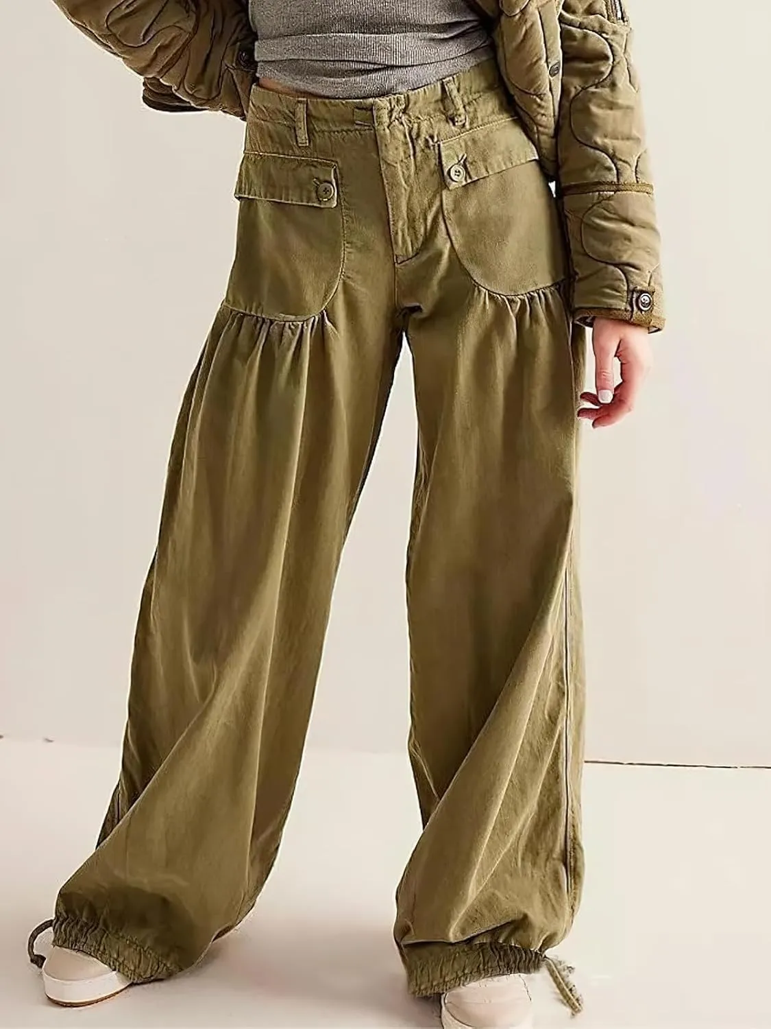 ebossy Women's Baggy Barrel Jeans High Waist Lotus Adjustable Drawstring Bow Tie Wide Leg Denim Pants