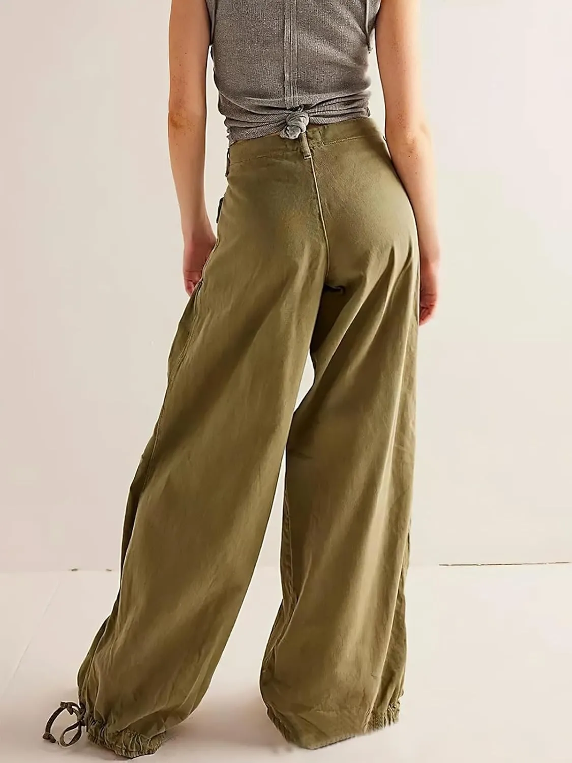ebossy Women's Baggy Barrel Jeans High Waist Lotus Adjustable Drawstring Bow Tie Wide Leg Denim Pants