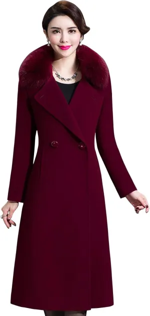 ebossy Women's Formal Wool Blend Overcoat Full Length Slim Long Coat with Belt
