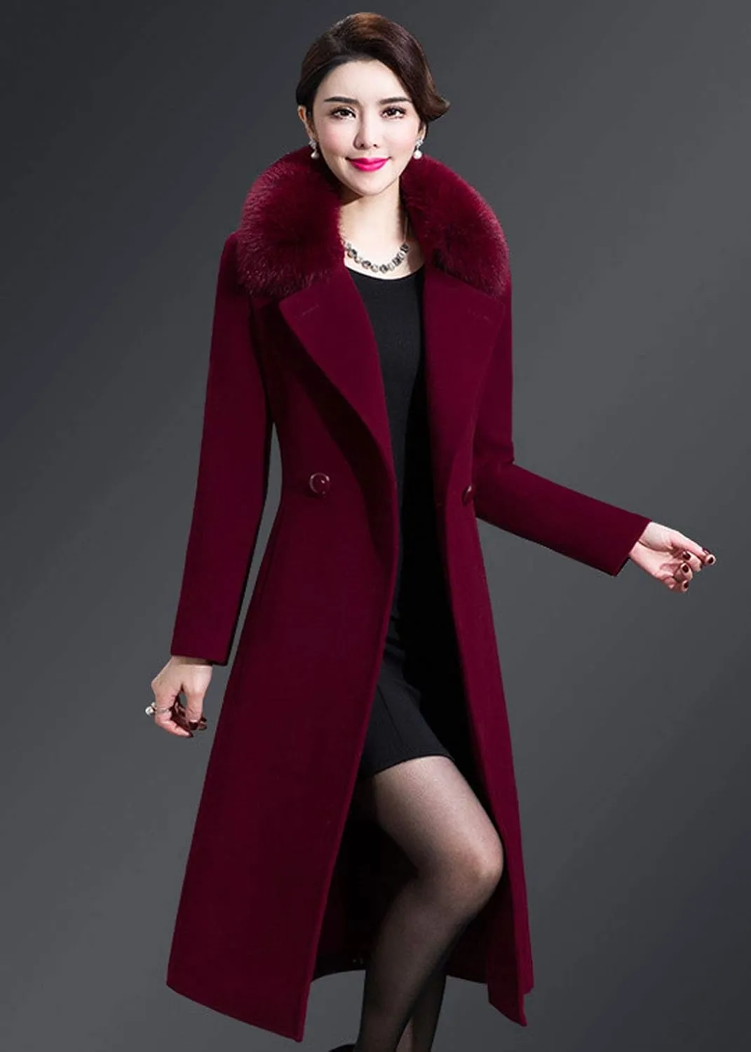 ebossy Women's Formal Wool Blend Overcoat Full Length Slim Long Coat with Belt