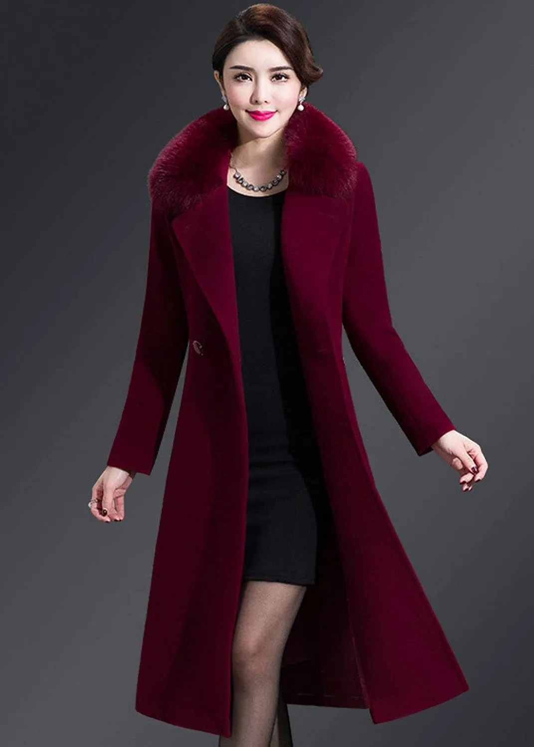 ebossy Women's Formal Wool Blend Overcoat Full Length Slim Long Coat with Belt