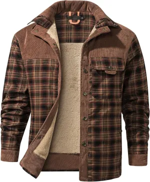 Eisctnd Men's Sherpa Lined Flannel Jacket Outdoor Long Sleeve Plaid Fleece Shirt Warm Casual Button Down Coat