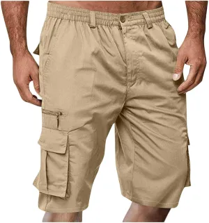 Elastic Waist Cargo Shorts for Men Drawstring Button Down Bermuda Shorts Multi Pockets Workout Sport Outdoor Pants