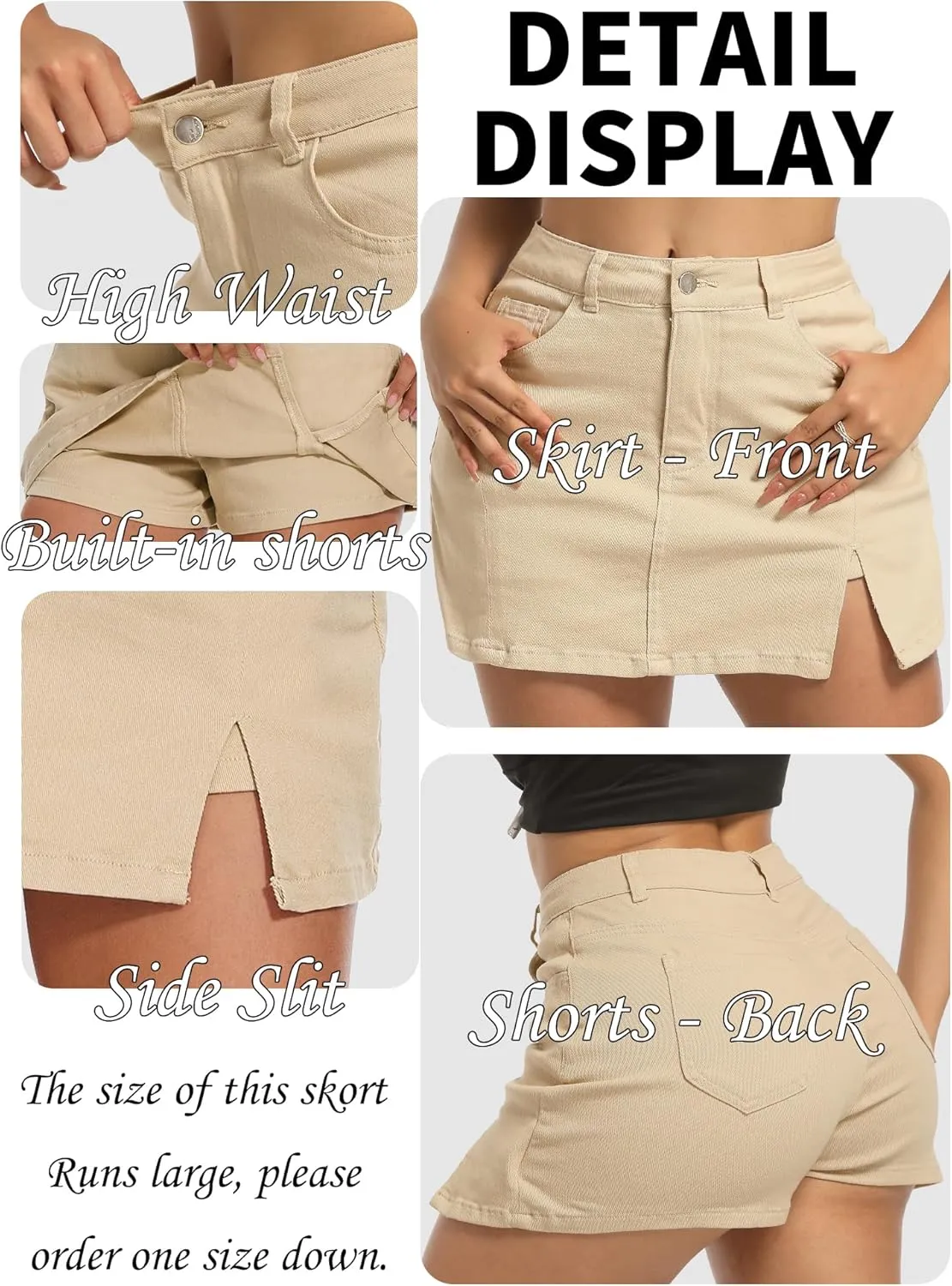 ELLEVEN Womens Side Slit Denim Skort, High-Stretch,High Waisted,Y2K Mini Jean Skirt Shorts with 5 Pockets