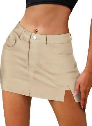 ELLEVEN Womens Side Slit Denim Skort, High-Stretch,High Waisted,Y2K Mini Jean Skirt Shorts with 5 Pockets