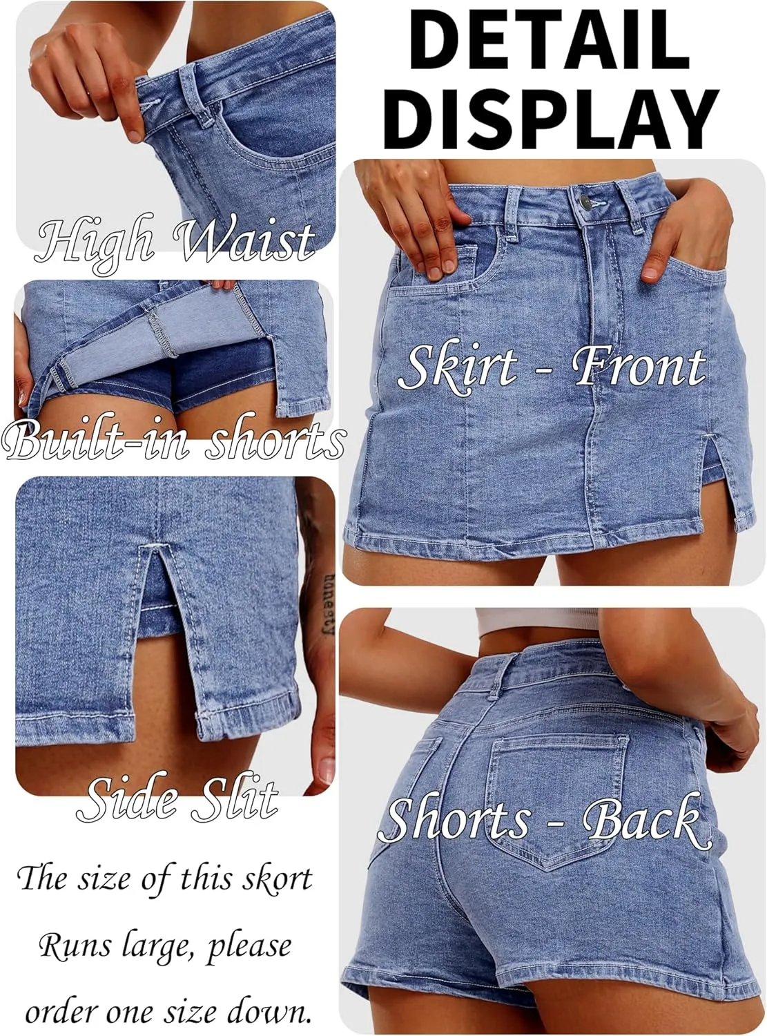 ELLEVEN Womens Side Slit Denim Skort, High-Stretch,High Waisted,Y2K Mini Jean Skirt Shorts with 5 Pockets