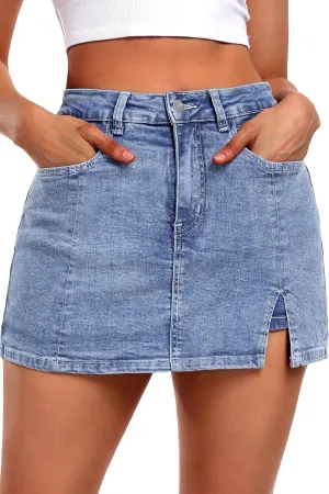 ELLEVEN Womens Side Slit Denim Skort, High-Stretch,High Waisted,Y2K Mini Jean Skirt Shorts with 5 Pockets