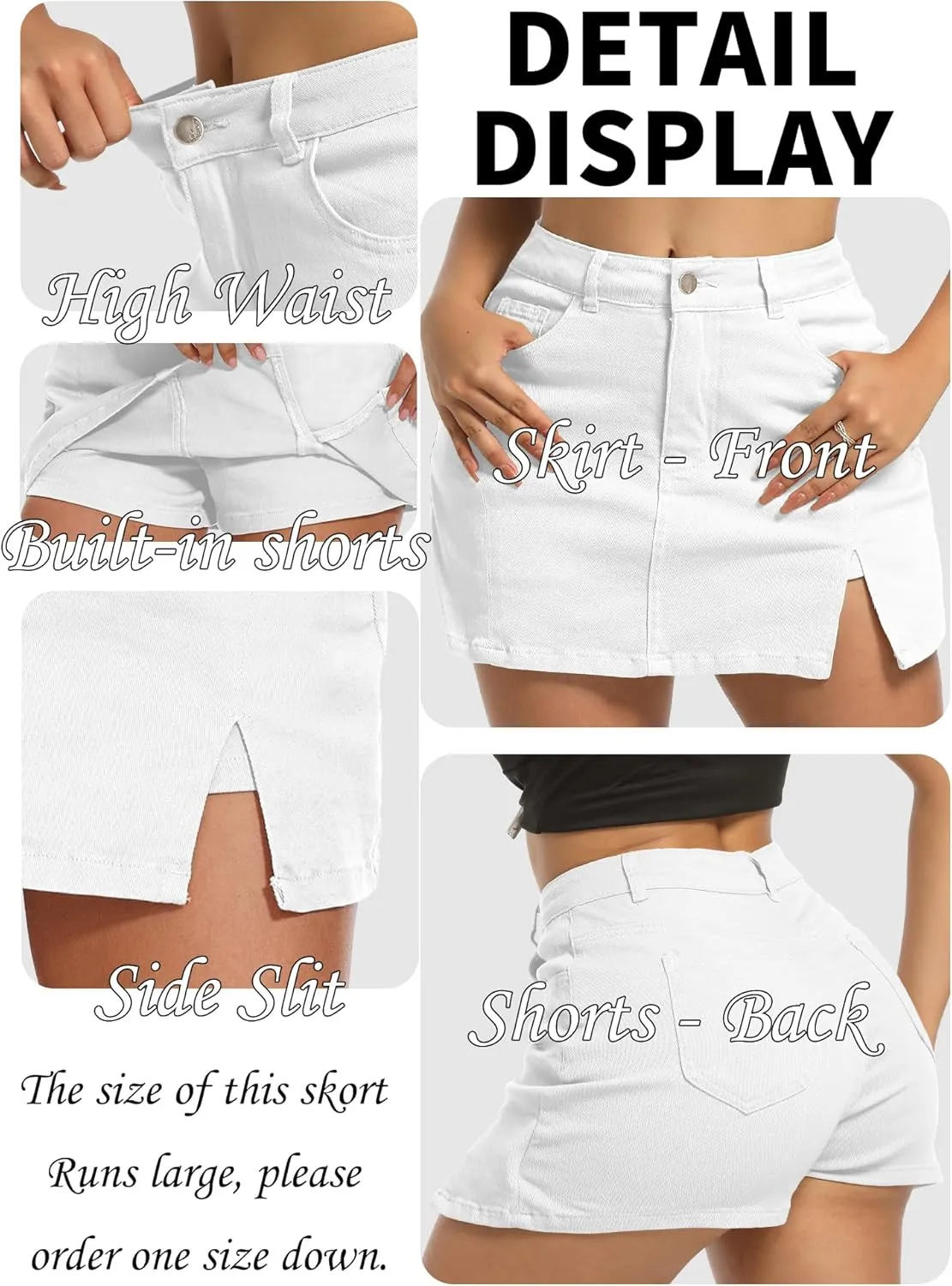 ELLEVEN Womens Side Slit Denim Skort, High-Stretch,High Waisted,Y2K Mini Jean Skirt Shorts with 5 Pockets