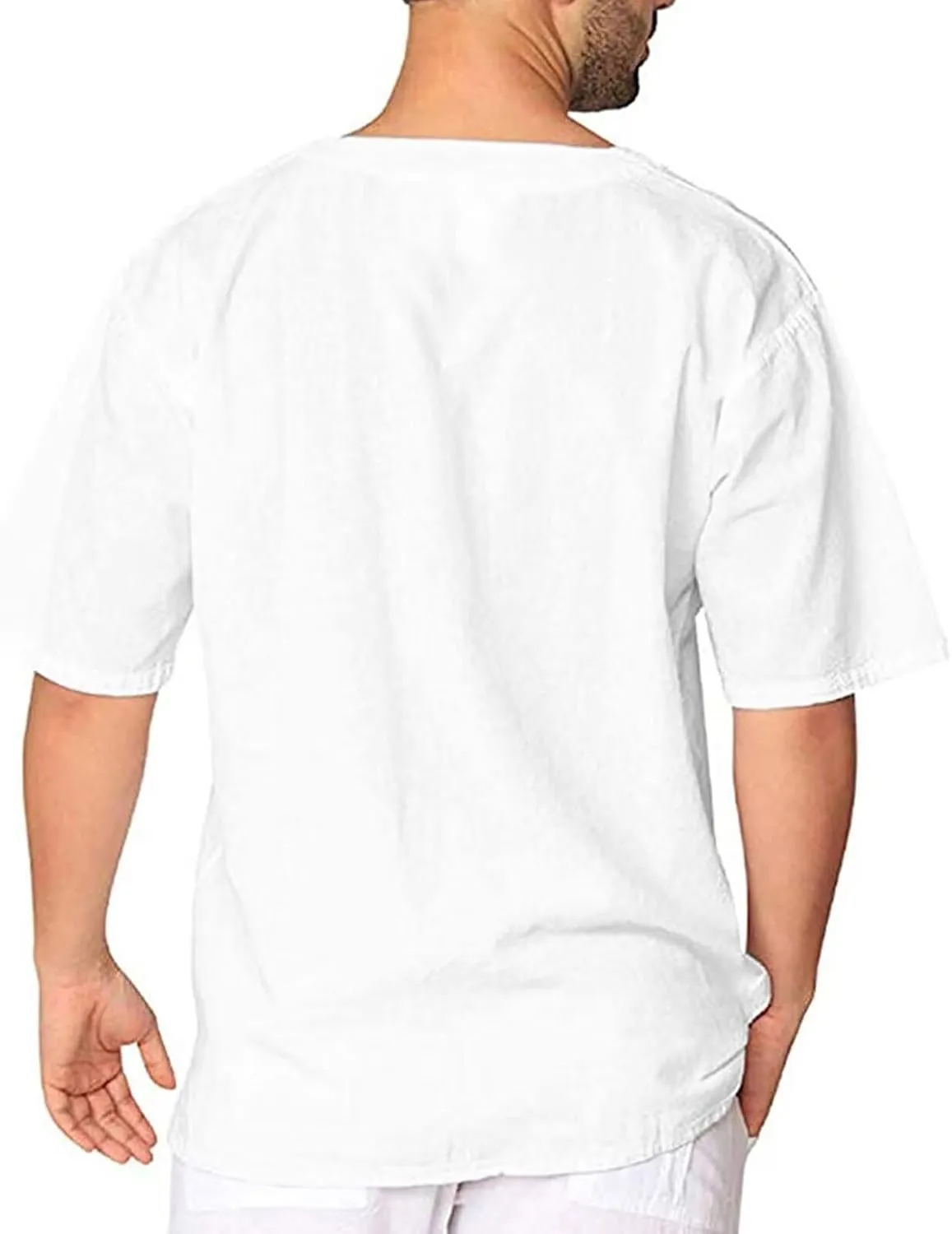 elselect Mens Cotton Linen Shirts Lace Up Short Sleeve T Shirts Casual Beach Hippie Renaissance Shirt V Neck Yoga Tops