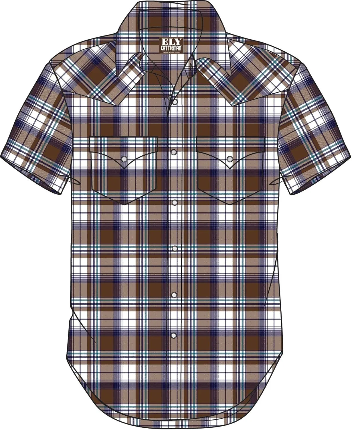 ELY CATTLEMAN Men's Assorted Plaid Stripe Short Sleeve Western Shirt Big Plaid 3X