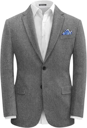 EMERAIDVLN Men's Tweed Blazer Vintage Herringbone Tweed Suit Jacket Casual Two Button Notch Lapel Wool Blend Sport Coats