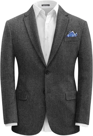 EMERAIDVLN Men's Tweed Blazer Vintage Herringbone Tweed Suit Jacket Casual Two Button Notch Lapel Wool Blend Sport Coats